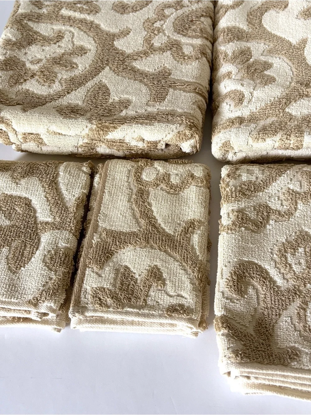 lot set of 5 RALPH LAUREN Bath Towels, Hand Towel, Washcloths Beige Floral NEW
